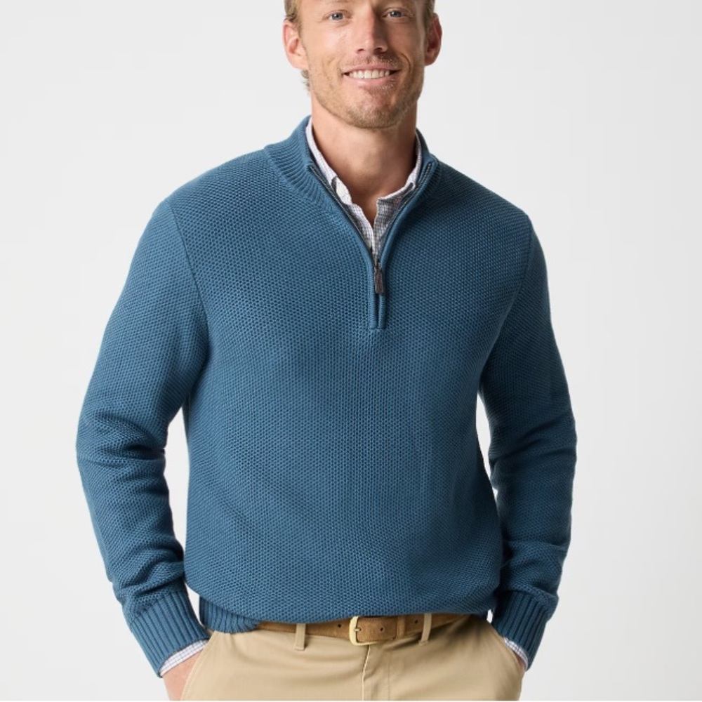 J. Crew Factory Cotton honeycomb knit quarter-zip Sweater‎ Opal Blue Size Large